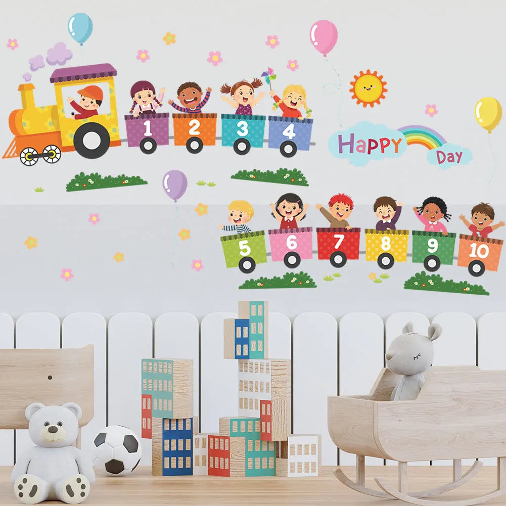 - Rainbow Number Train Wall Sticker – Kids’ Room & Classroom Self‑Adhesive Decor
