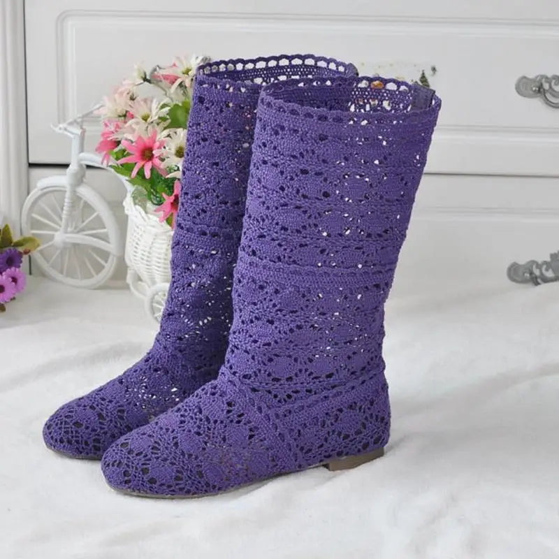 Hollow Boots Shoes Breathable Knit Line Mesh Korean High Summer Women Boots Knee High Womens Shoes
