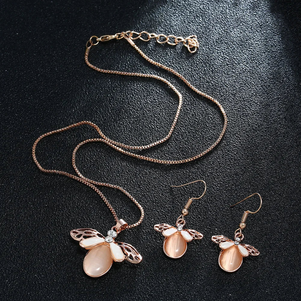 3pcs\ Women Elegant Waterdrop Rhinestone Pendant Necklace Hook Earrings Jewelry Set