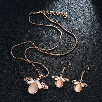 3pcs\ Women Elegant Waterdrop Rhinestone Pendant Necklace Hook Earrings Jewelry Set