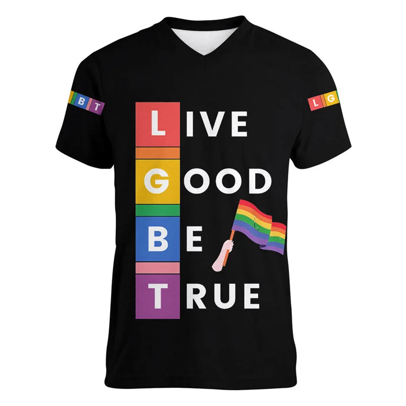 Fashion Gay Pride LGBT T-shirt For Men Women Love is Love Rainbow V Neck T Shirt Street Party Short Sleeve Oversized Tee Shirts