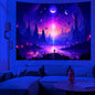 Galaxy Space Landscape UV Reactive Tapestry Trippy Planet Mountain River Neon Art Wall Tapestries for Bedroom Dorm Party Decor