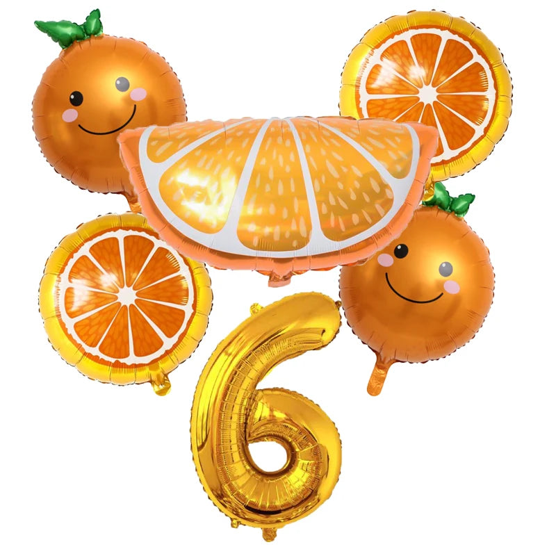 6pcs Orange Foil Balloon with 32inch Number Balloons Summer Themed Fruit Globals Baby Shower Birthday Thankgiving Party Decor