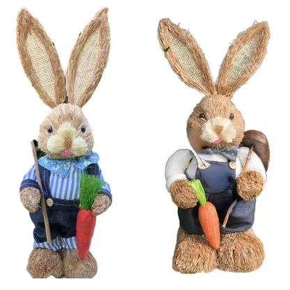 Easter Rabbit Decoration Bunny Figure Cattail Craft Ornament Home Holiday Cute Bunny Home Decoration Easter Rabbit Decoration