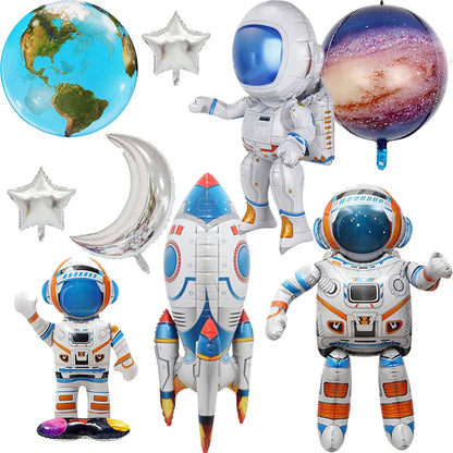 Large Standing Astronaut Balloon Rocket Balloon Outer Space Galaxy Theme Birthday Party Decoration
