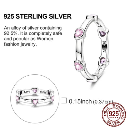 925 Sterling Silver Pink Love Ring – Inlaid Zircon Design for Women & Girls, Perfect Birthday or Anniversary Gift