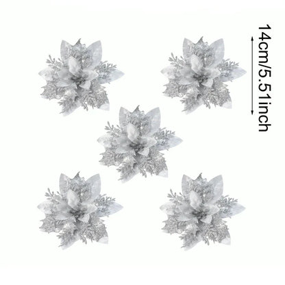 Christmas Glitter Artificial Flowers Tree Hanging Ornaments