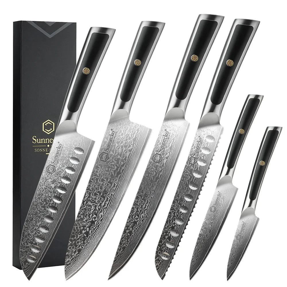 Sunnecko Damascus Chef Knife Set – 1–7 PCS High Carbon VG10 Steel Ultra‑Sharp Kitchen Knives
