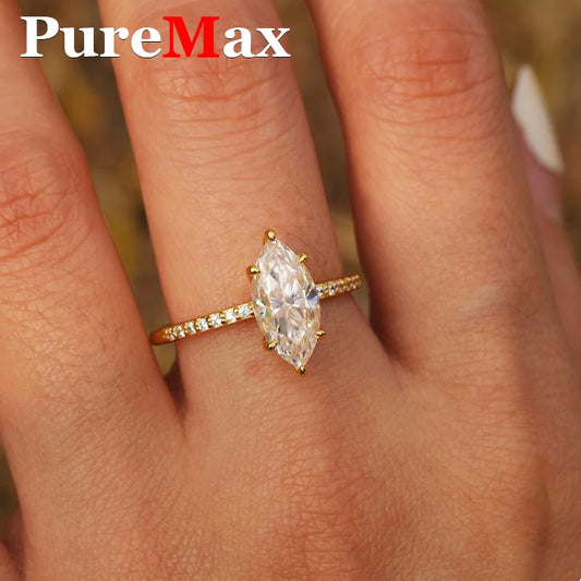 Fashion 2ct Marquise 18k Plated D Color Moissanite Ring For Woman 925 Sterling Silver Jewelry Woman's Moissanite Diamond Ring