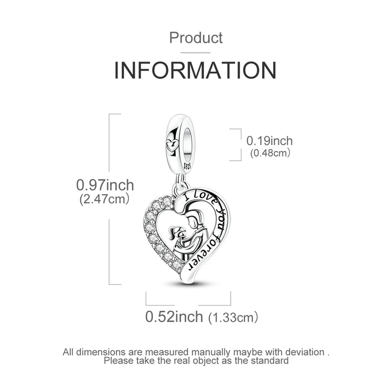 925 Sterling Silver I Love You Forever Father-Daughter Pendant Fit Original Charm Bracelet Women DIY Jewelry Gift