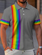 Men’s Rainbow Graphic Polo – Button‑Up Short Sleeve Shirt