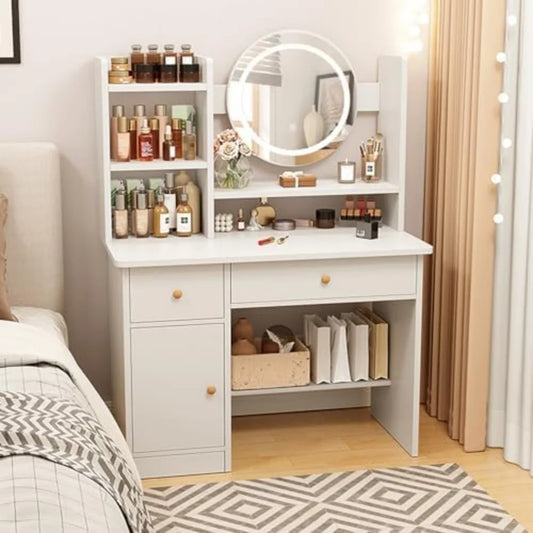 Dressing Table,Makeup Table with Drawers, Vanity Desk with Mirror and led Lights,3 Lighting Mode,Makeup Vanity