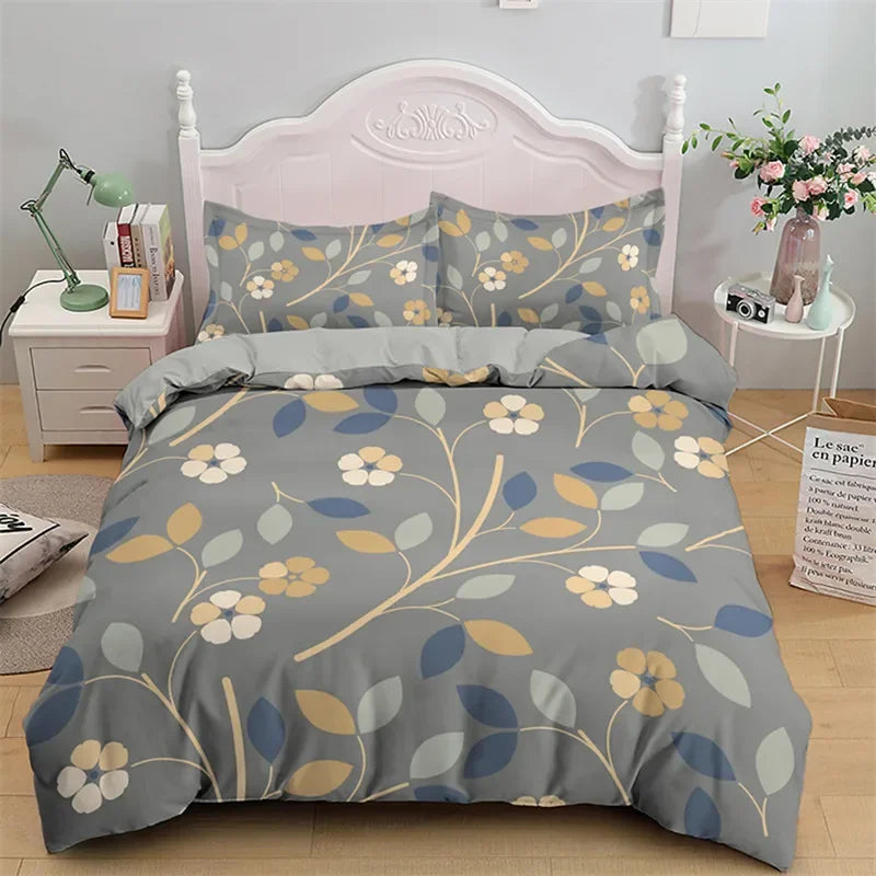 Botanical Leaves Duvet Cover Floral Print King Bedding Set Soft Microfiber Geometric Pattern Comforter Cover With 2 Pillowcases