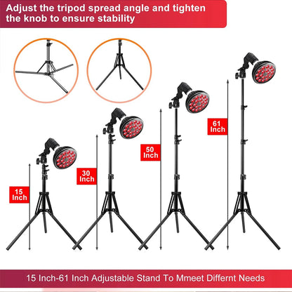 E27 LED Red 54W Light Therapy Lamp 660nm & 850nm Infrared Bulb with Floor Stand for Skin Care Pain Relief 360° Adjustable