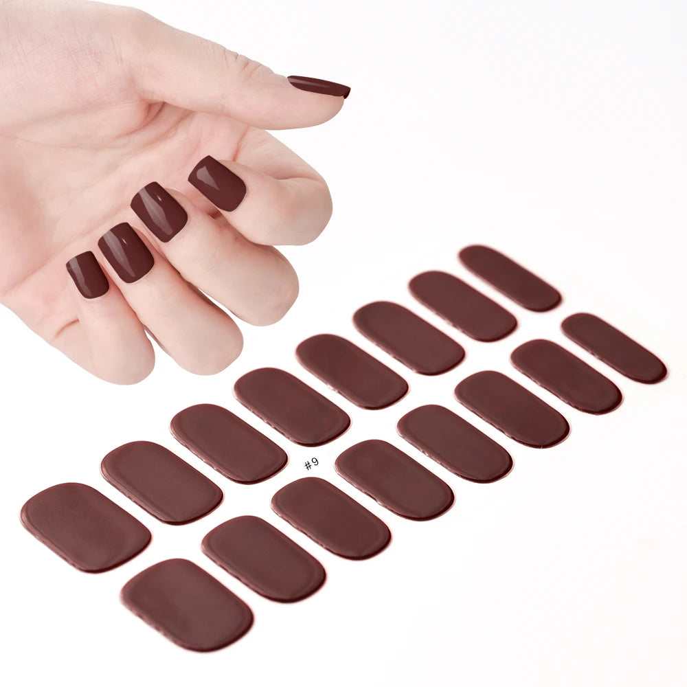 16‑Piece Semi‑Cured Gel Nail Wrap Set – French Pure Color UV Gel Polish Strips, Long‑Wear Nail Extension Decals