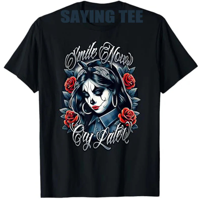 Chicana Payasa Clown Tee – Smile Now Cry Later Graphic Shirt