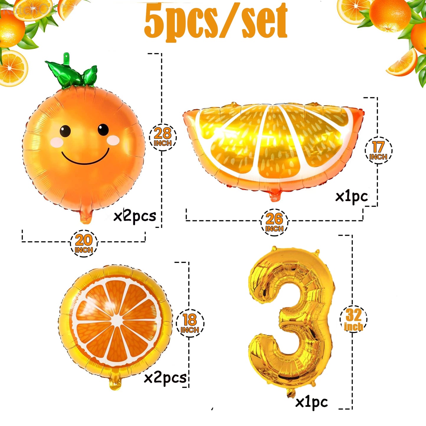 6pcs Orange Foil Balloon with 32inch Number Balloons Summer Themed Fruit Globals Baby Shower Birthday Thankgiving Party Decor