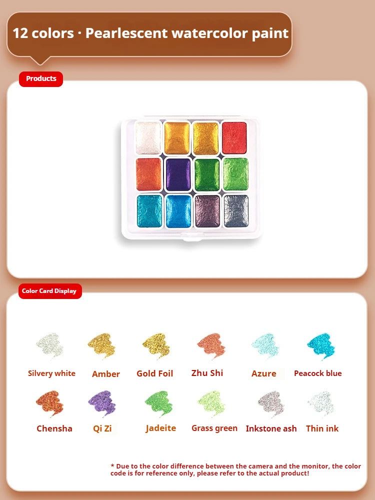 12/20/24/60 Color Solid Watercolor Paint Set -Metallic Glitter Pearlescent Pigments