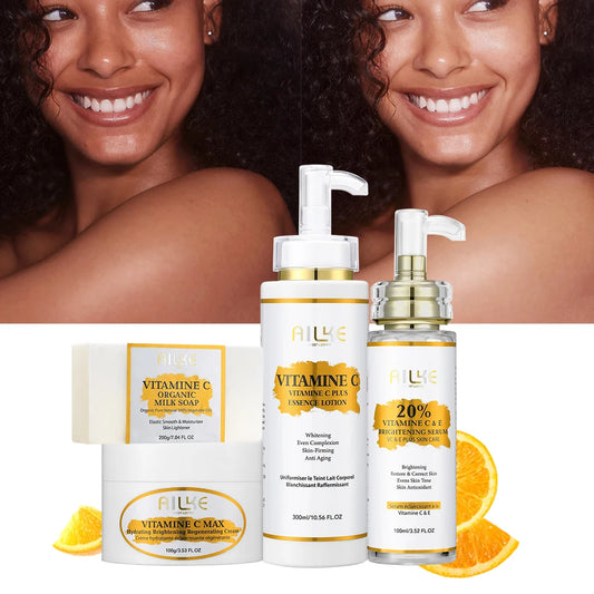 AILKE Vitamin C Skin Care Set, with Lightening Body Lotion, Even Skin Tone Face Cream, Whitening Serum, Brightening Soap