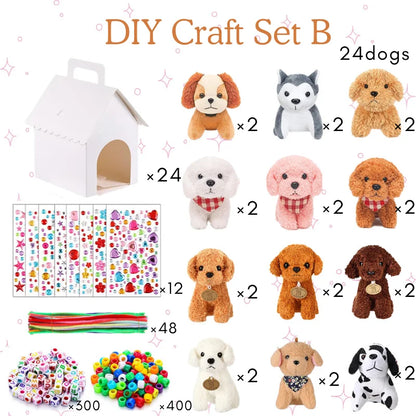 12–36 Sets DIY Adopt‑A‑Puppy Party Favors – Make Your Own Stuffed Animal Kit with Doghouse, Bead Pets & Necklace
