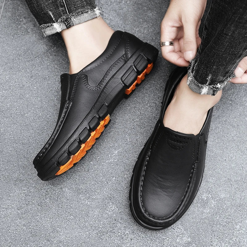 Men’s Four‑Season Anti‑Slip Chef Shoes – Oil‑Resistant, Soft‑Sole, Business Casual Work Leather