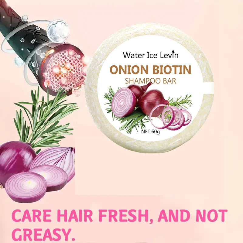 Onion & Biotin Shampoo Bar – 60g Moisturizing, Smoothing Hair Soap with Rosemary Extract