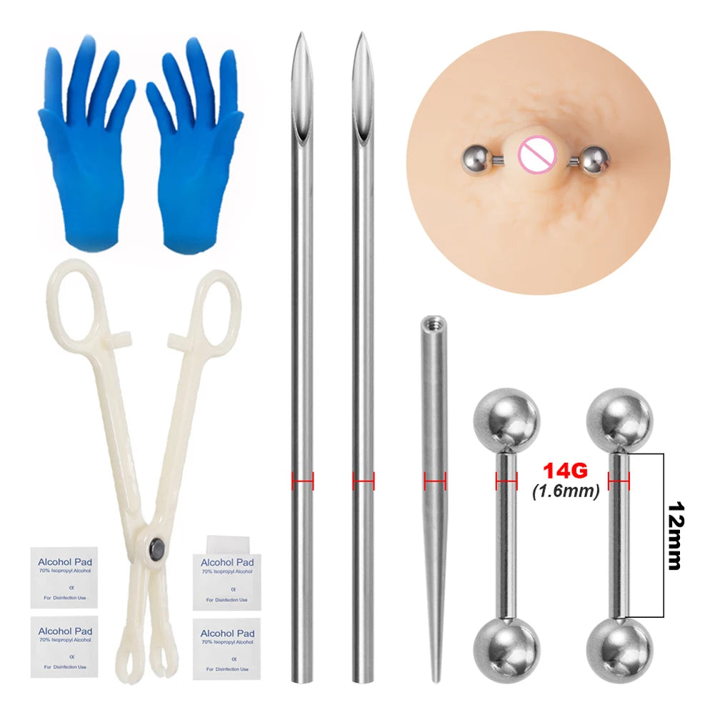 Body Piercing Kit – Surgical Steel Tapers, Needles & Tools for Lip, Nose, Tongue, Cartilage & Navel