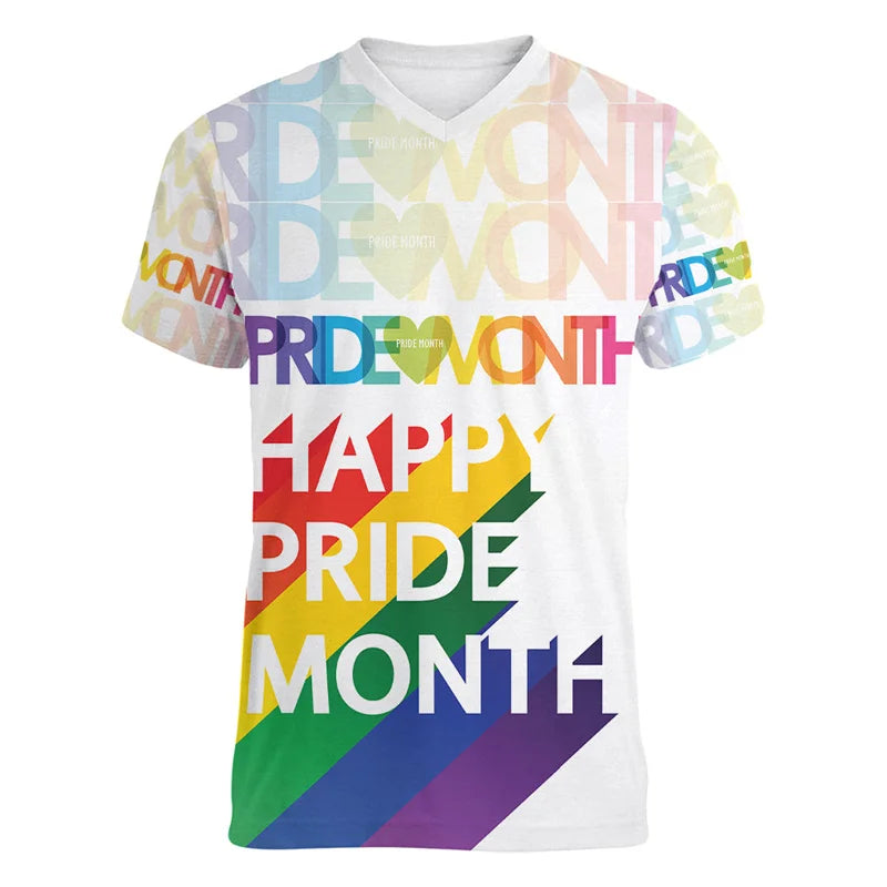 Fashion Gay Pride LGBT T-shirt For Men Women Love is Love Rainbow V Neck T Shirt Street Party Short Sleeve Oversized Tee Shirts