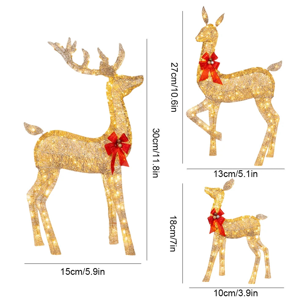 3 Pcs Christmas Deer Family Decor with Light Lighted Reindeer Xmas Decoration  Cute Xmas Deer Decoration for Holiday