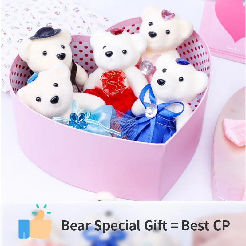 10pcs/Pack 12CM Couple Bear Flower Bouquet Dolls Mini Foam Teddy Bears Plush DlY Valentines Flower Gifts Packaging Accessor part