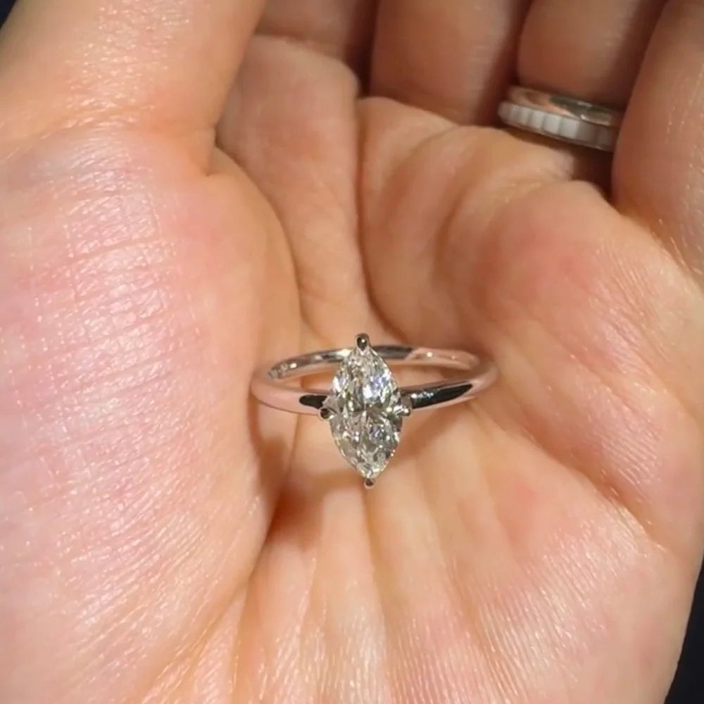 OEVAS 1CT-3CT 7*14MM Marquise Cut Moissanite Wedding Rings S925 Silver Plate 18K Gold for Women Lab Diamond Party Jewelry Gift