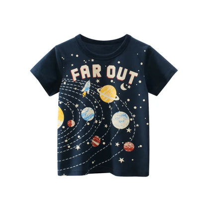 2-8 Years Summer Children Boys T-shirts Cartoon Printed Letter Baby Boy Short Sleeve Tops Kids T Shirts Toddler Clothes