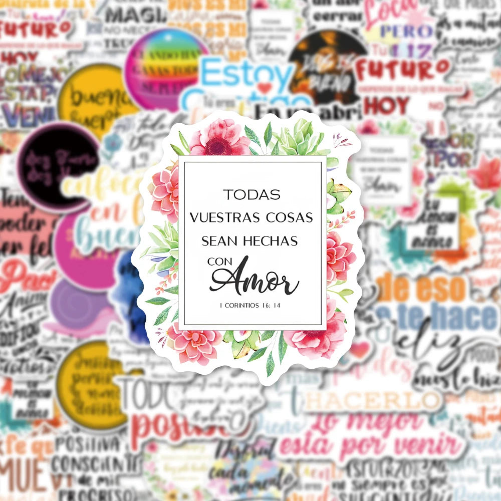 10/30/50pcs Spanish Inspirational Quotes Stickers Cartoon Motivational Phrases Decals Scrapbook Phone Case Luggage Sticker Decor