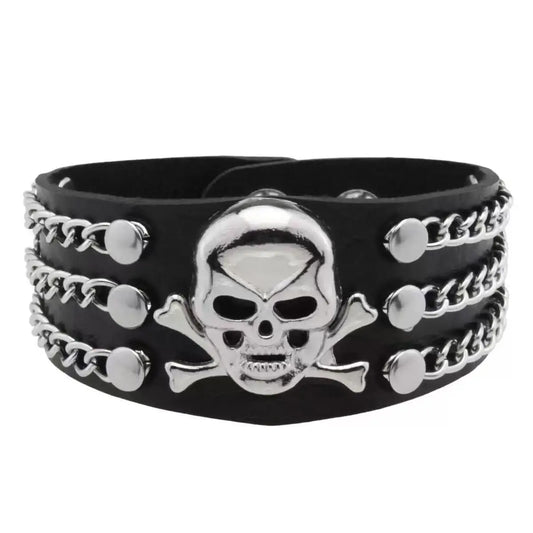 Punk Style Skull, Exaggerated Personality, Trendy Rivet Bracelet, Rock Pu Leather Bracelet, Halloween Gift
