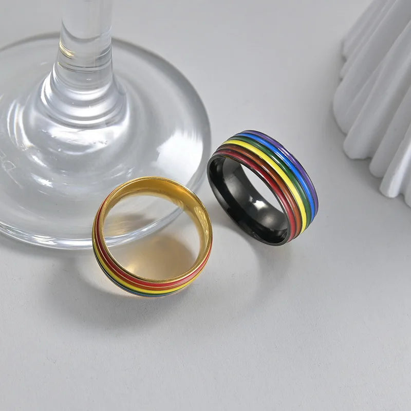 Rainbow LGBT Rings Jewelry Engagement Party Bagues Titanium Stainless Steel Bands For Couple Lovers Women Men Filled