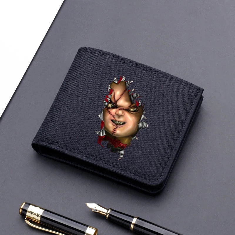 Child's Play Chucky Canvas Men Wallet Black/blue/gray Card Holder Male Money Bag bank Holder Short Purse Credit Card Case Bag