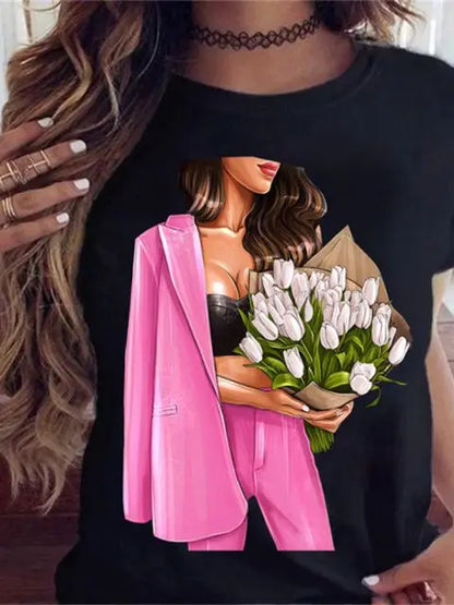 Maycaur Hot Sales Printed Female Tshirt Women Fashion Graphic Printed T-Shirt Harajuku Korean Style Short Sleeves Clothes Female