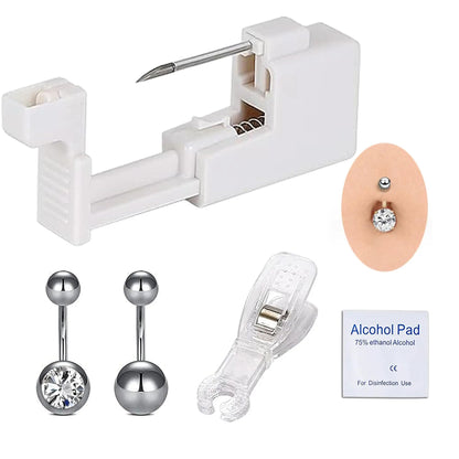 5‑Piece Professional Belly Button Piercing Kit – Stainless Steel Tools & Piercing Gun