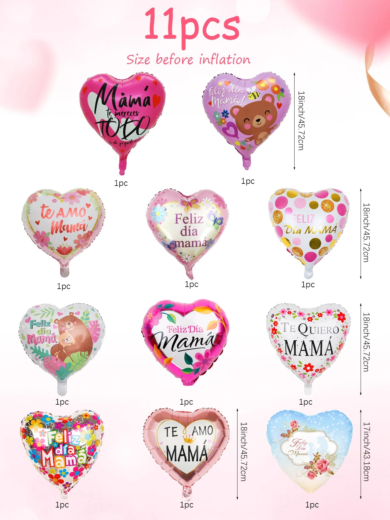 11pcs Mother's Day heart balloon set, suitable for Mother's Day parties, gifts for mom, birthday decorations