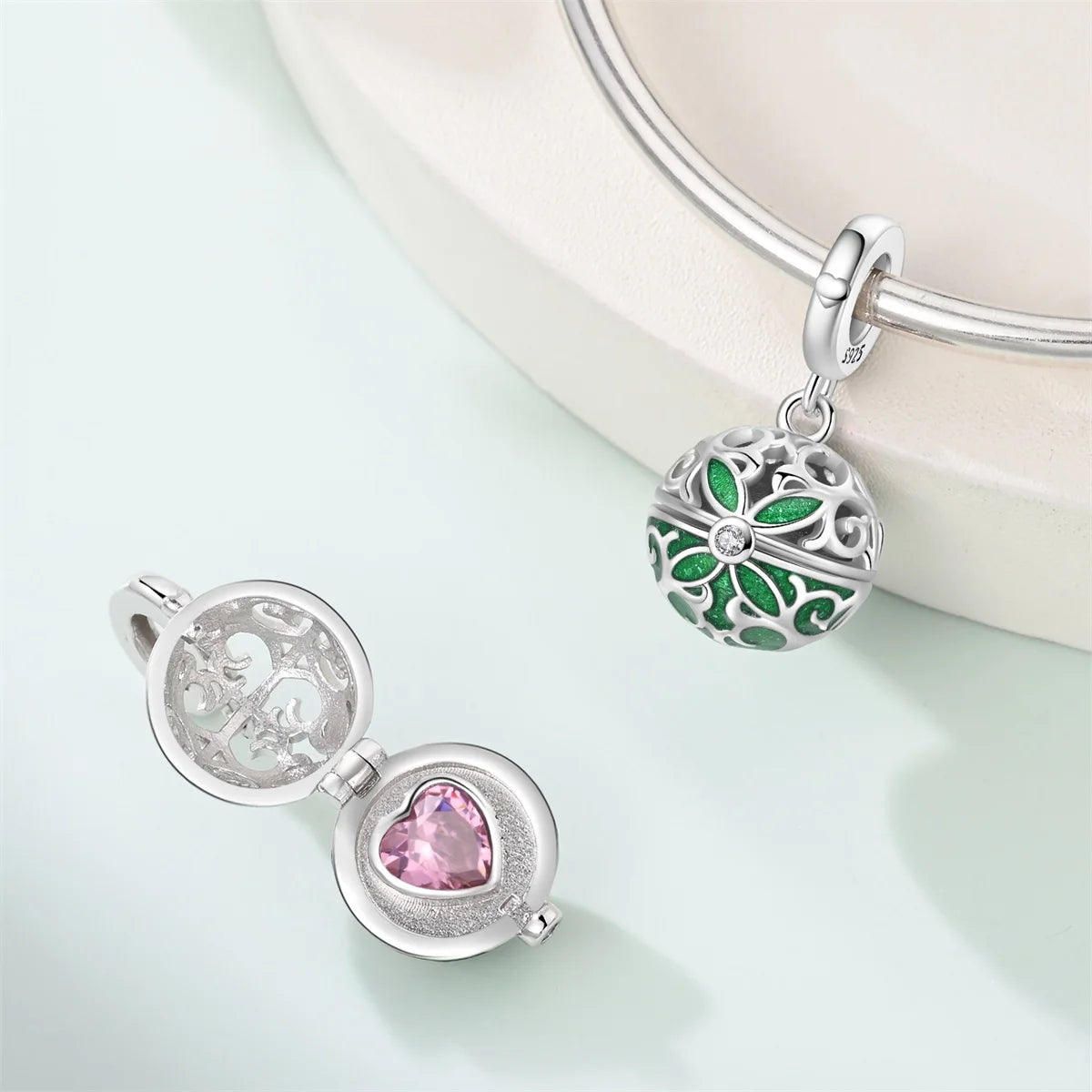 925 Sterling Silver Hot Sale 3D Openable Locket Bracelet Charm Bead Easter Pendant Fit Bracelet Necklace for Women DIY Gift