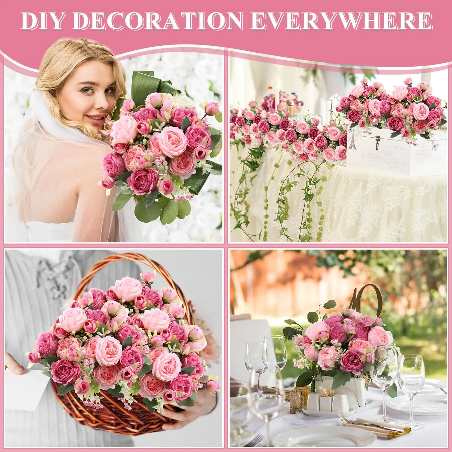 4-20 Bundles Artificial Peonies Flower Boho Faux Flower Artificial Centerpiece Spring Bouquet Floral Wedding Decoration for Vase