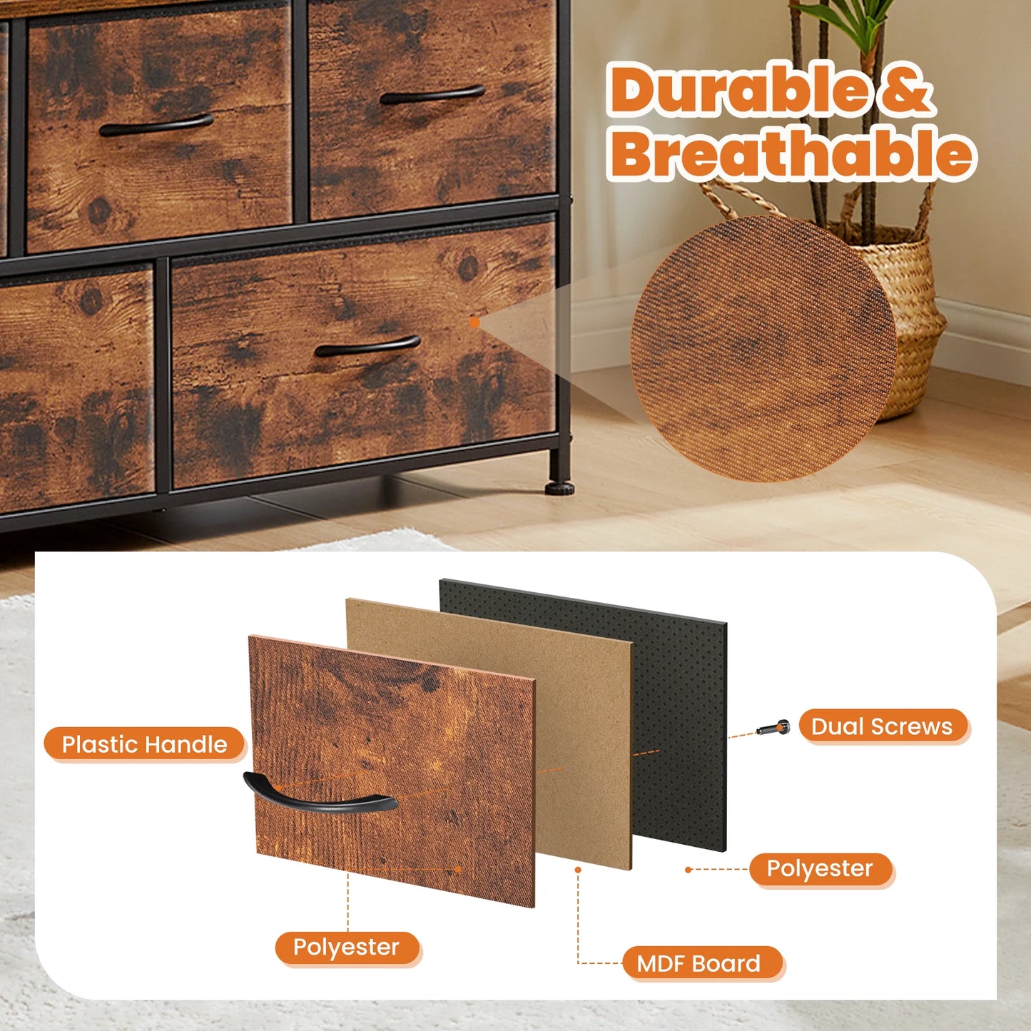 JHK Shoe Cabinet Dresser With 5 Fabric Drawers  Space Saving Cabinet  Home Furniture