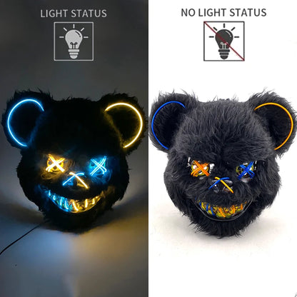 LED Glowing Cosplay Bloody Rabbit Mask Halloween Scary Killer Bloody Bunny Bear Headgear Carnival Masquerade Horror Costume Prop