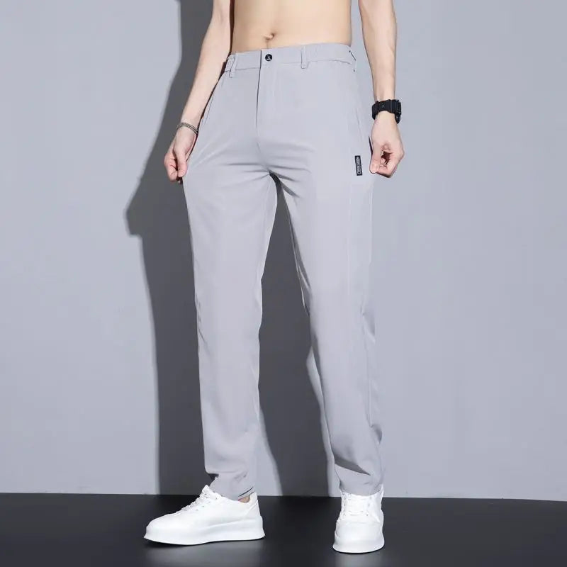 Men’s Ice Silk Straight‑Leg Pants – Summer Breathable Business Casual