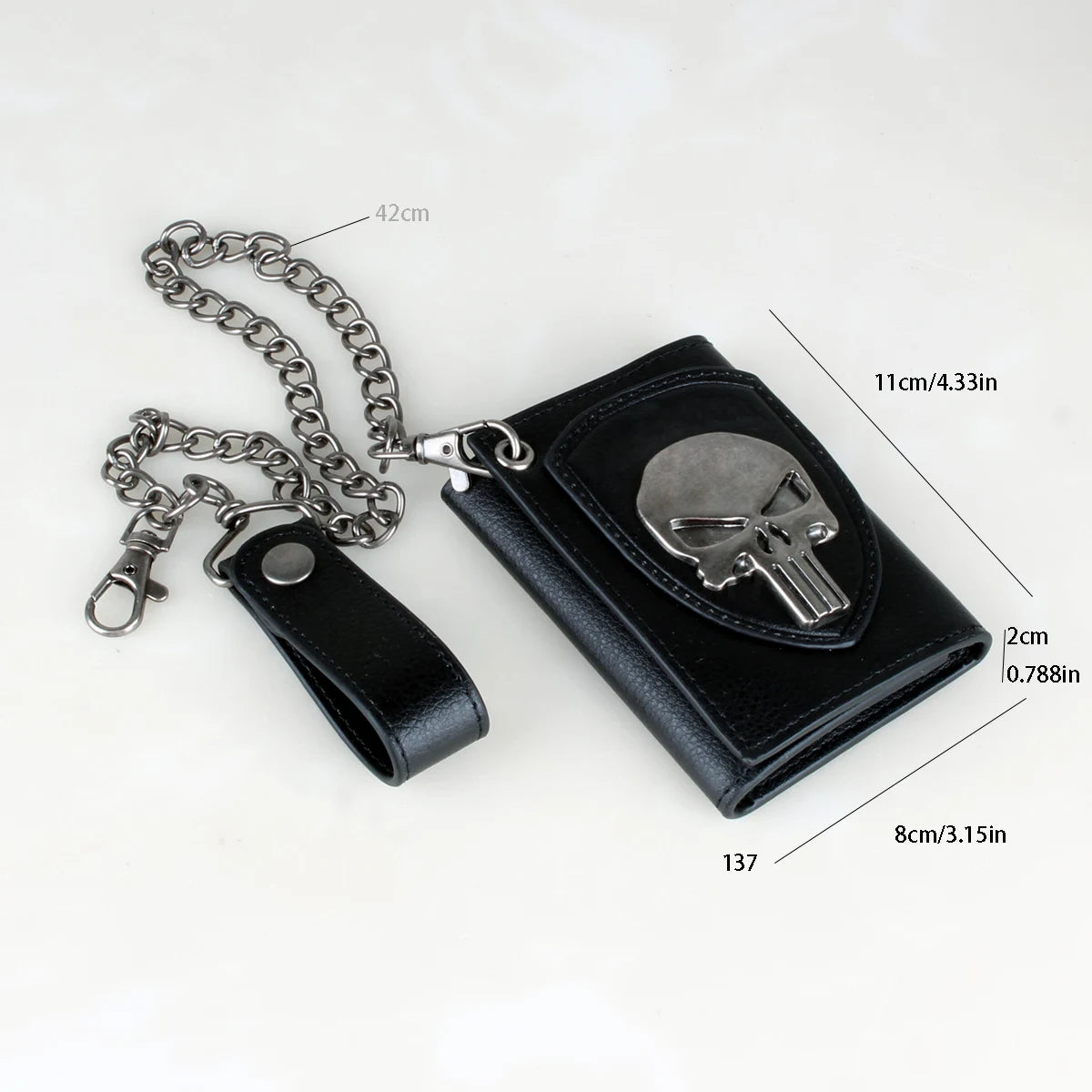 Skull  Hip Hop Wallet With Chain, PU Leather Trifold Wallet