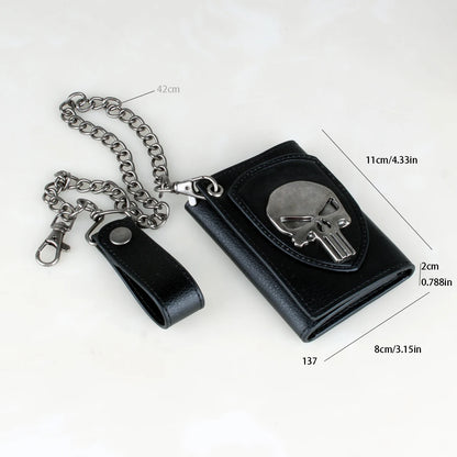 Skull  Hip Hop Wallet With Chain, PU Leather Trifold Wallet