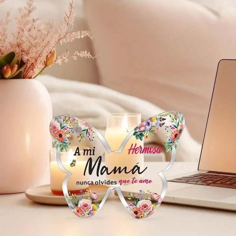 Spanish Mom Acrylic Butterfly Plaque – Mother’s Day & Birthday Desk Keepsake