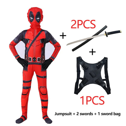 Deadpool Costume Kids Movie Superhero Deadpool Child Costume Adult Deadpool Cosplay Jumpsuit Sword Set Boys Halloween Gifts