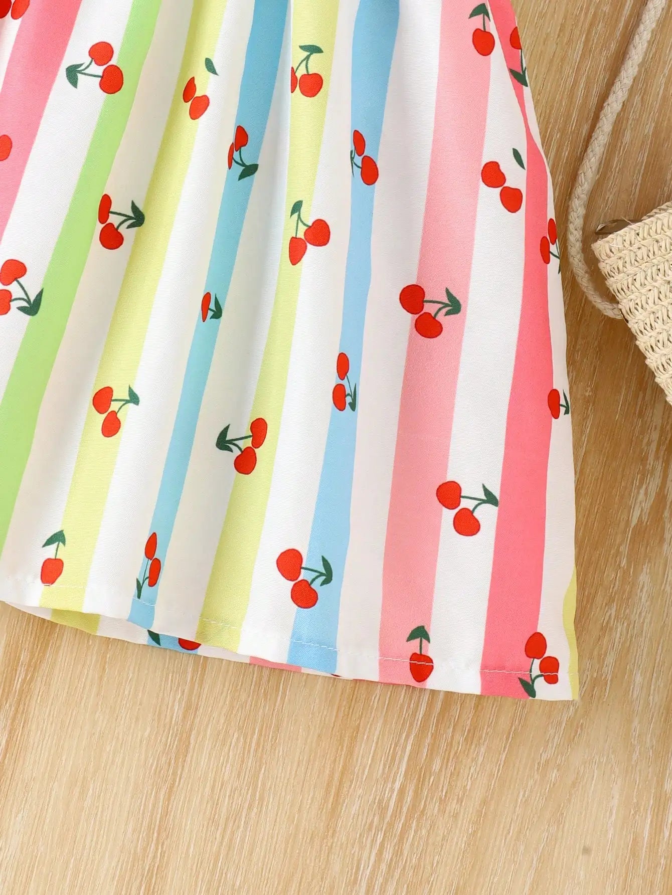 Summer baby girls casual breathable cute sweet cherry color striped print pink bow ribbon sleeveless dress