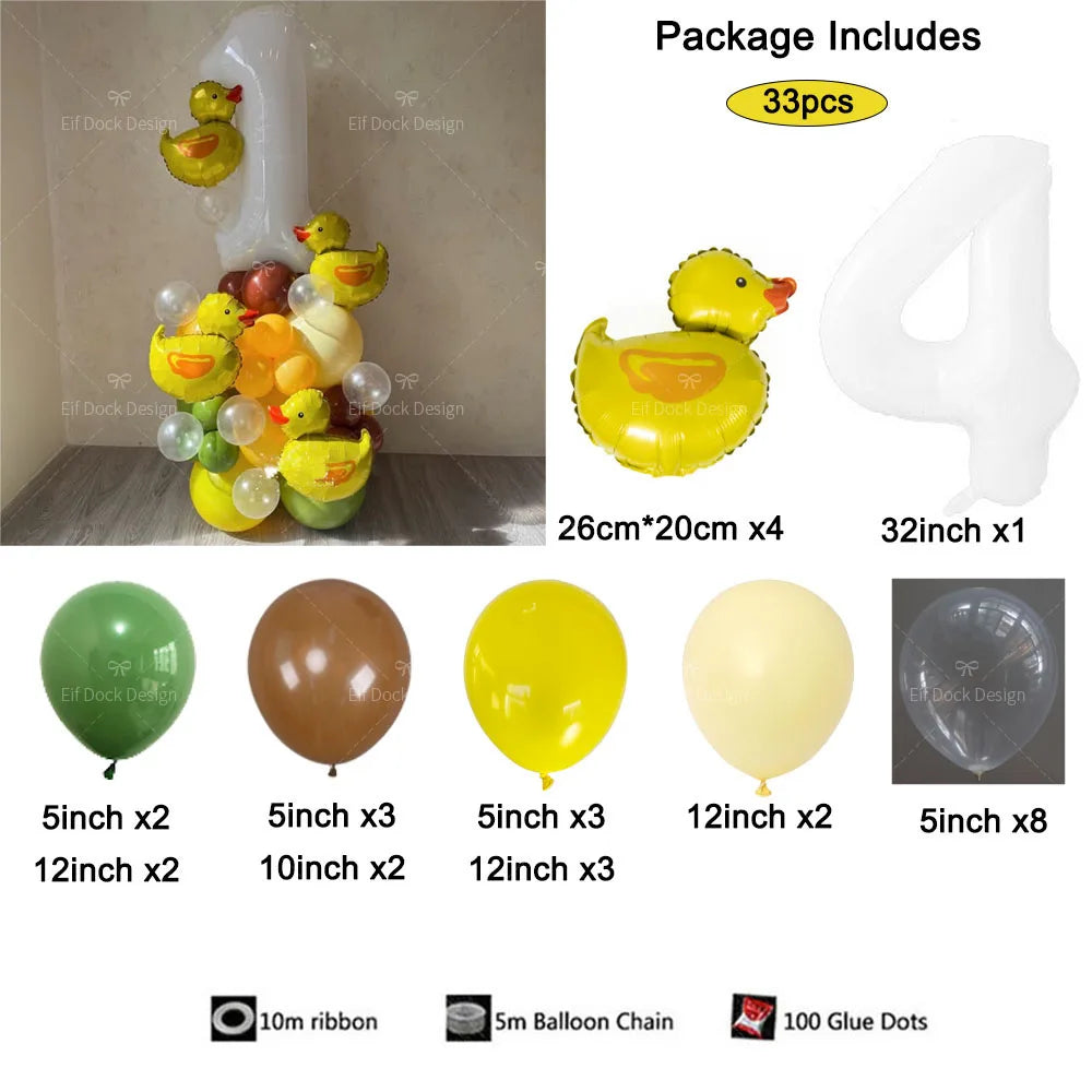 Cartoon Duck Balloon Garland Set – 32" Number Balloon (1–9) for Kids’ Birthday Party